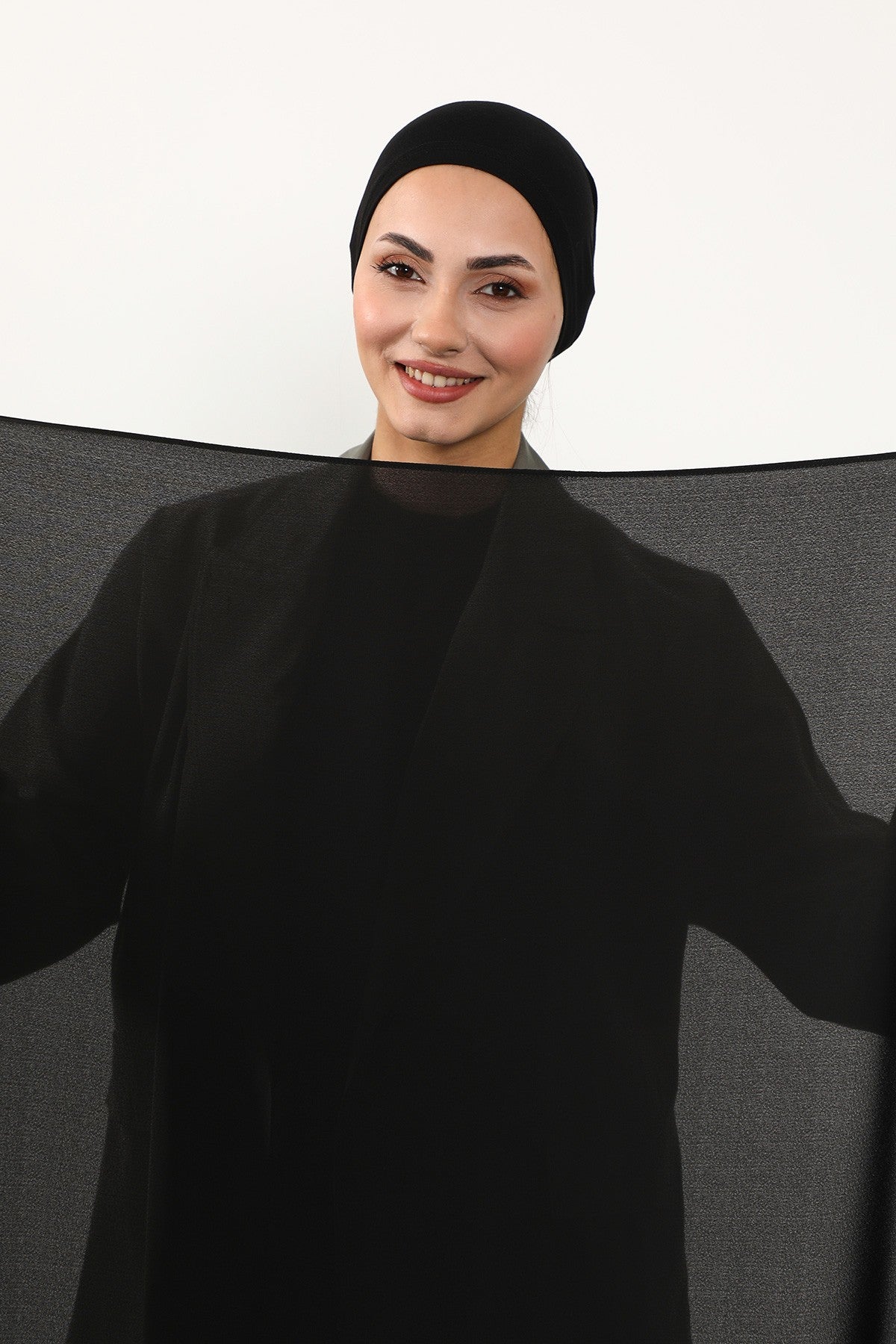 Two Piece Crepe Hijab Set with Cotton Bonnet, Lightweight Modest Scarf and Undercap Combo for Women,PS-50 Black