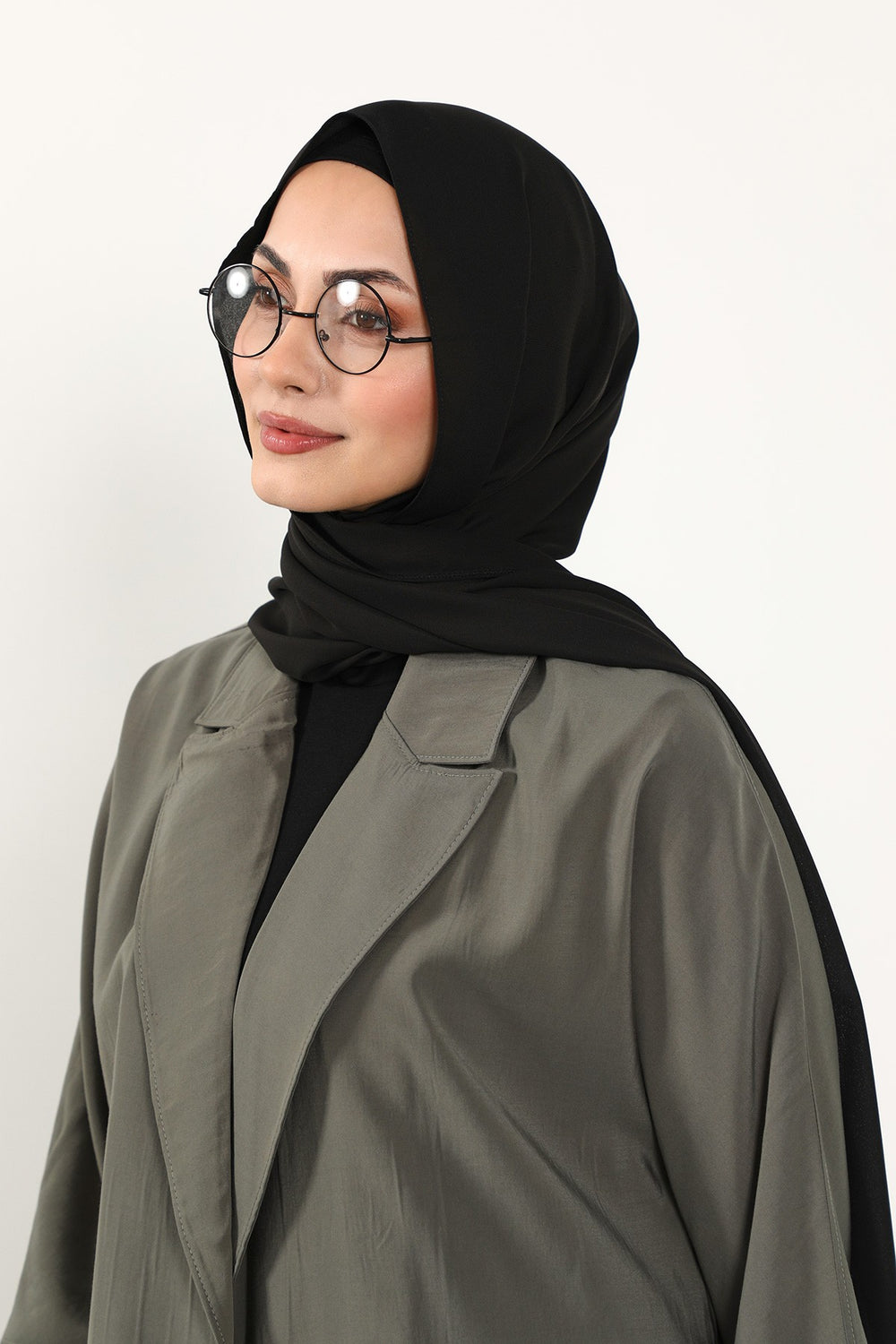 Two Piece Crepe Hijab Set with Cotton Bonnet, Lightweight Modest Scarf and Undercap Combo for Women,PS-50 Black