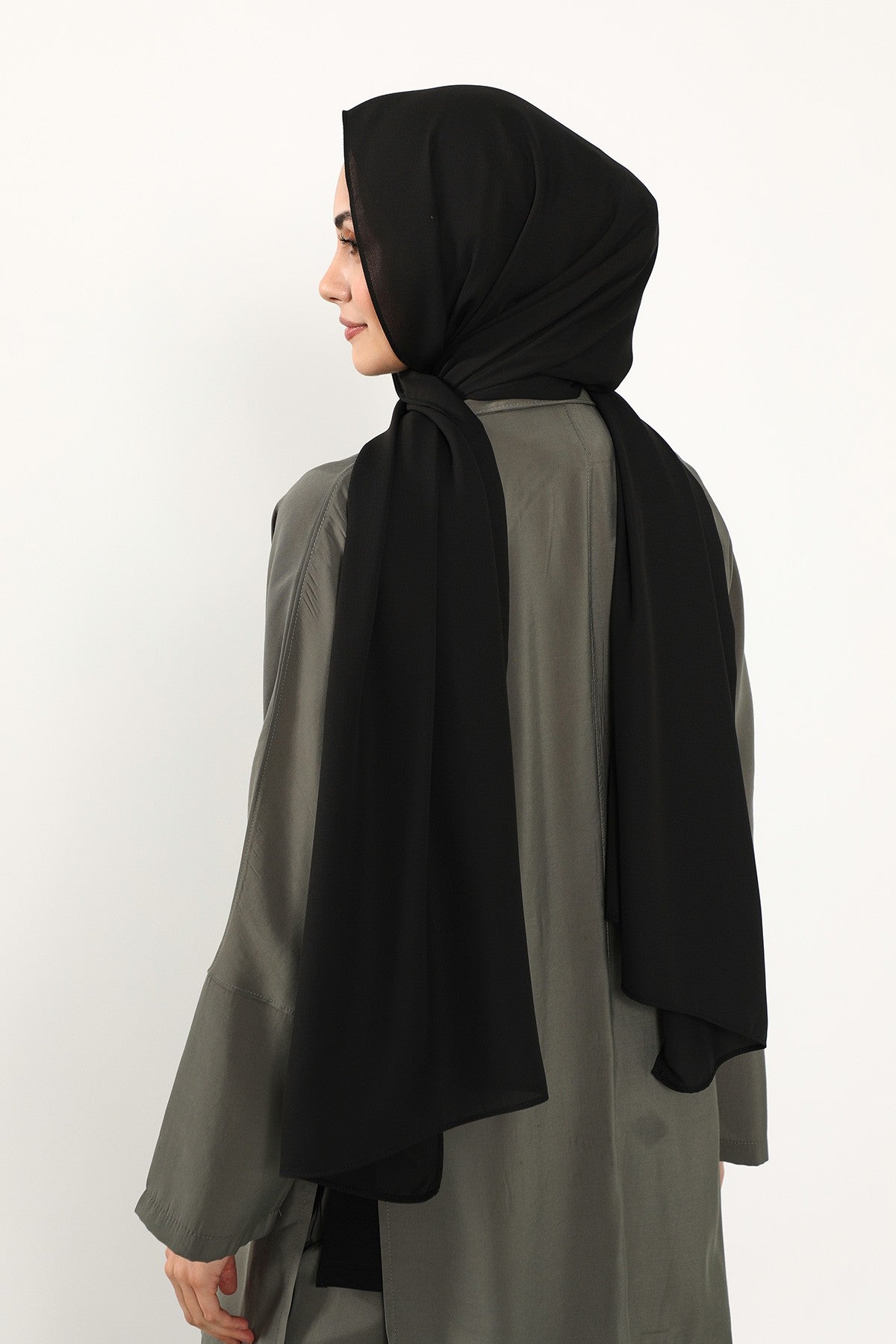 Two Piece Crepe Hijab Set with Cotton Bonnet, Lightweight Modest Scarf and Undercap Combo for Women,PS-50 Black