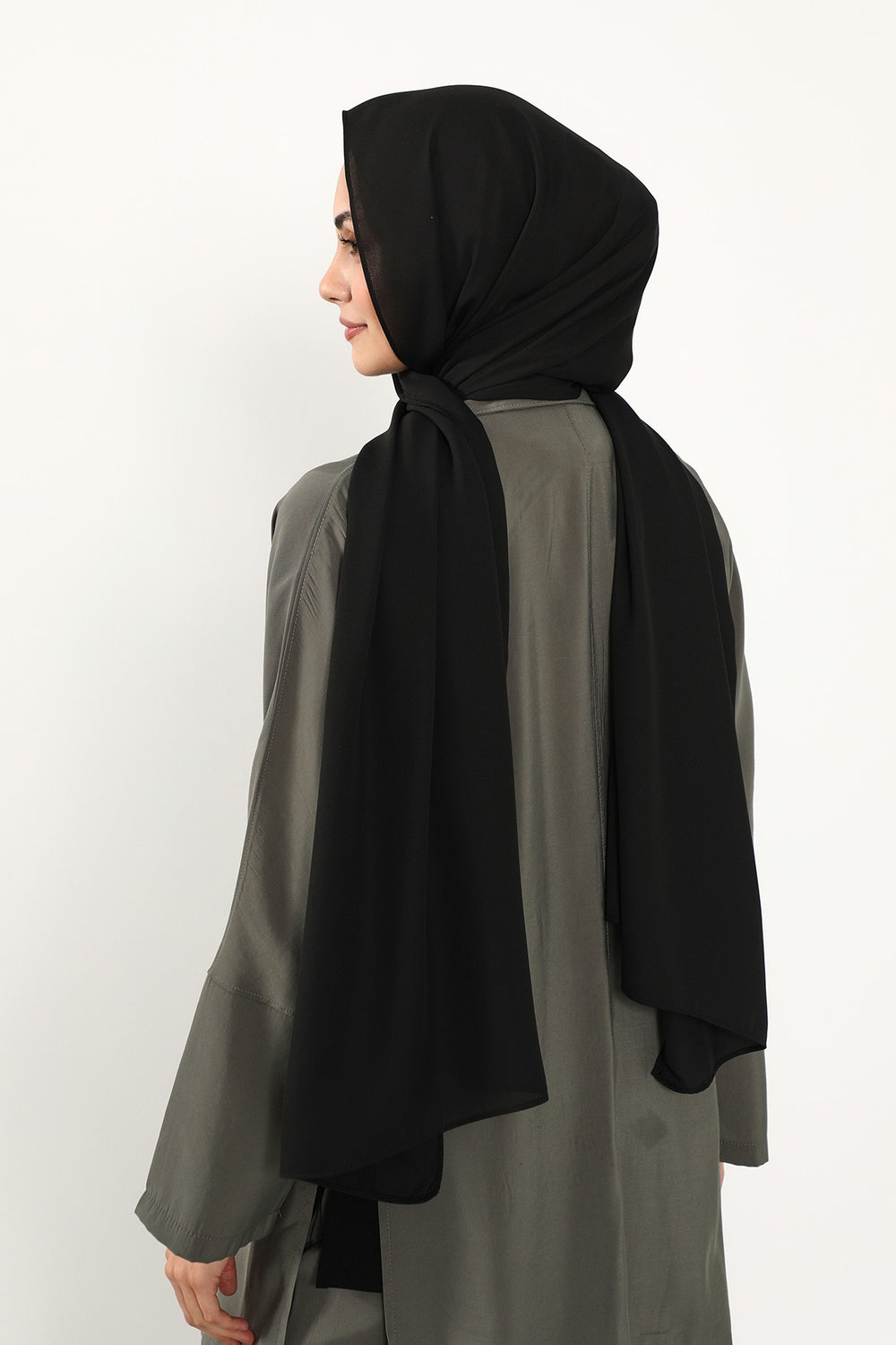 Two Piece Crepe Hijab Set with Cotton Bonnet, Lightweight Modest Scarf and Undercap Combo for Women,PS-50 Black