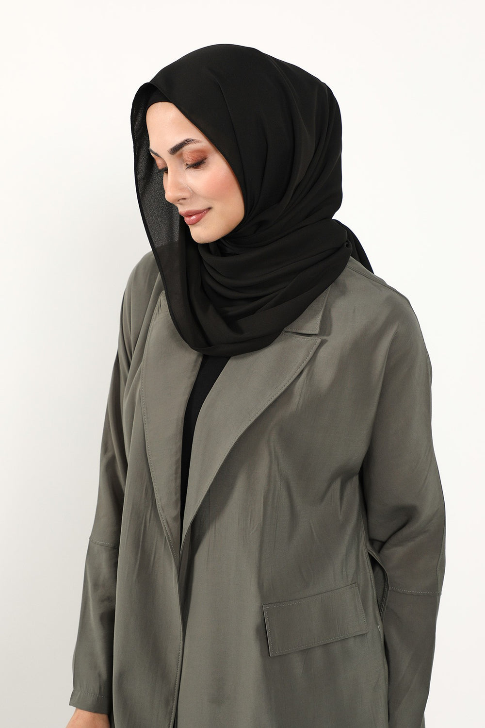 Two Piece Crepe Hijab Set with Cotton Bonnet, Lightweight Modest Scarf and Undercap Combo for Women,PS-50 Black