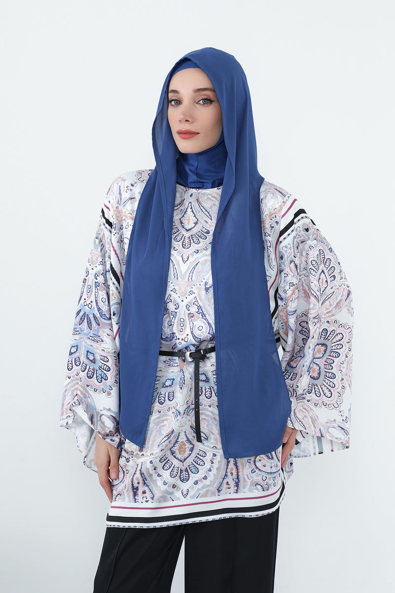 Two Piece Hijab Set Crepe Shawl with Cotton Under Cap Bonnet, Lightweight Modest Scarf and Undercap Combo for Women,PS-56