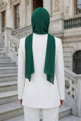 Two Piece Hijab Set Crepe Shawl with Cotton Under Cap Bonnet, Lightweight Modest Scarf and Undercap Combo for Women,PS-56 Green
