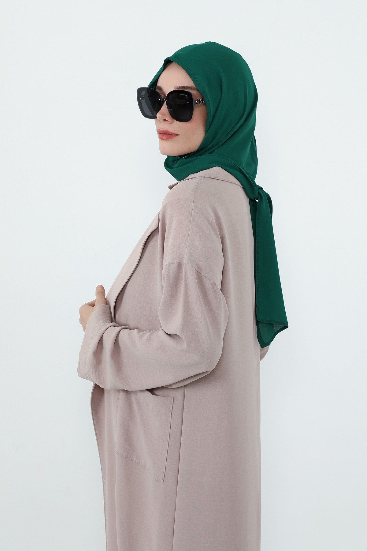 Two Piece Hijab Set Crepe Shawl with Cotton Under Cap Bonnet, Lightweight Modest Scarf and Undercap Combo for Women,PS-56 Green