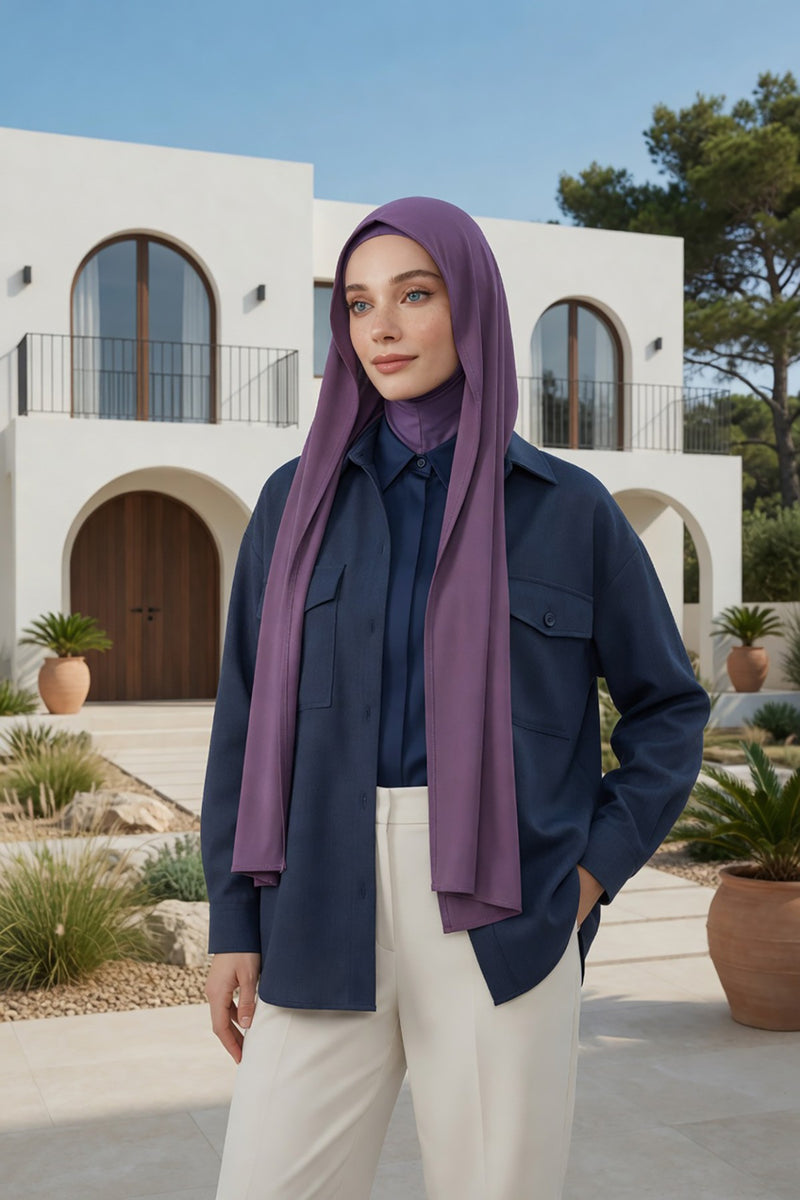 Two Piece Hijab Set Crepe Shawl with Cotton Under Cap Bonnet, Lightweight Modest Scarf and Undercap Combo for Women,PS-56