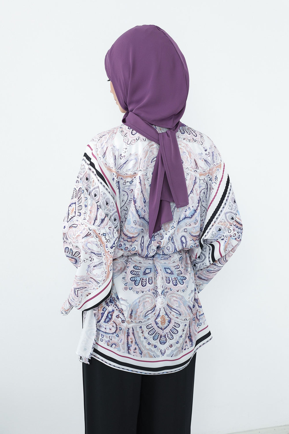 Two Piece Hijab Set Crepe Shawl with Cotton Under Cap Bonnet, Lightweight Modest Scarf and Undercap Combo for Women,PS-56 Purple
