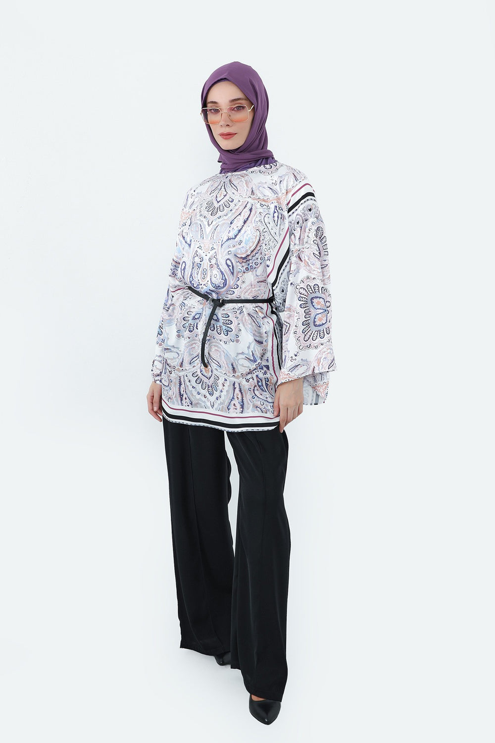 Two Piece Hijab Set Crepe Shawl with Cotton Under Cap Bonnet, Lightweight Modest Scarf and Undercap Combo for Women,PS-56 Purple