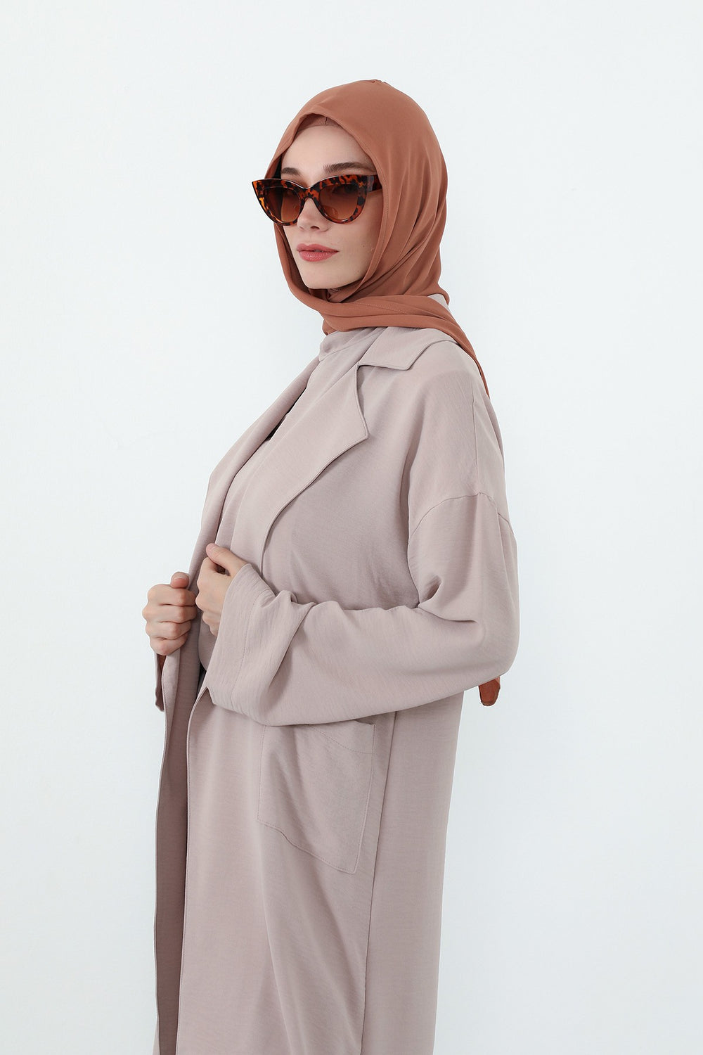 Two Piece Hijab Set Crepe Shawl with Cotton Under Cap Bonnet, Lightweight Modest Scarf and Undercap Combo for Women,PS-56 Caramel Brown-Light Cinnamon