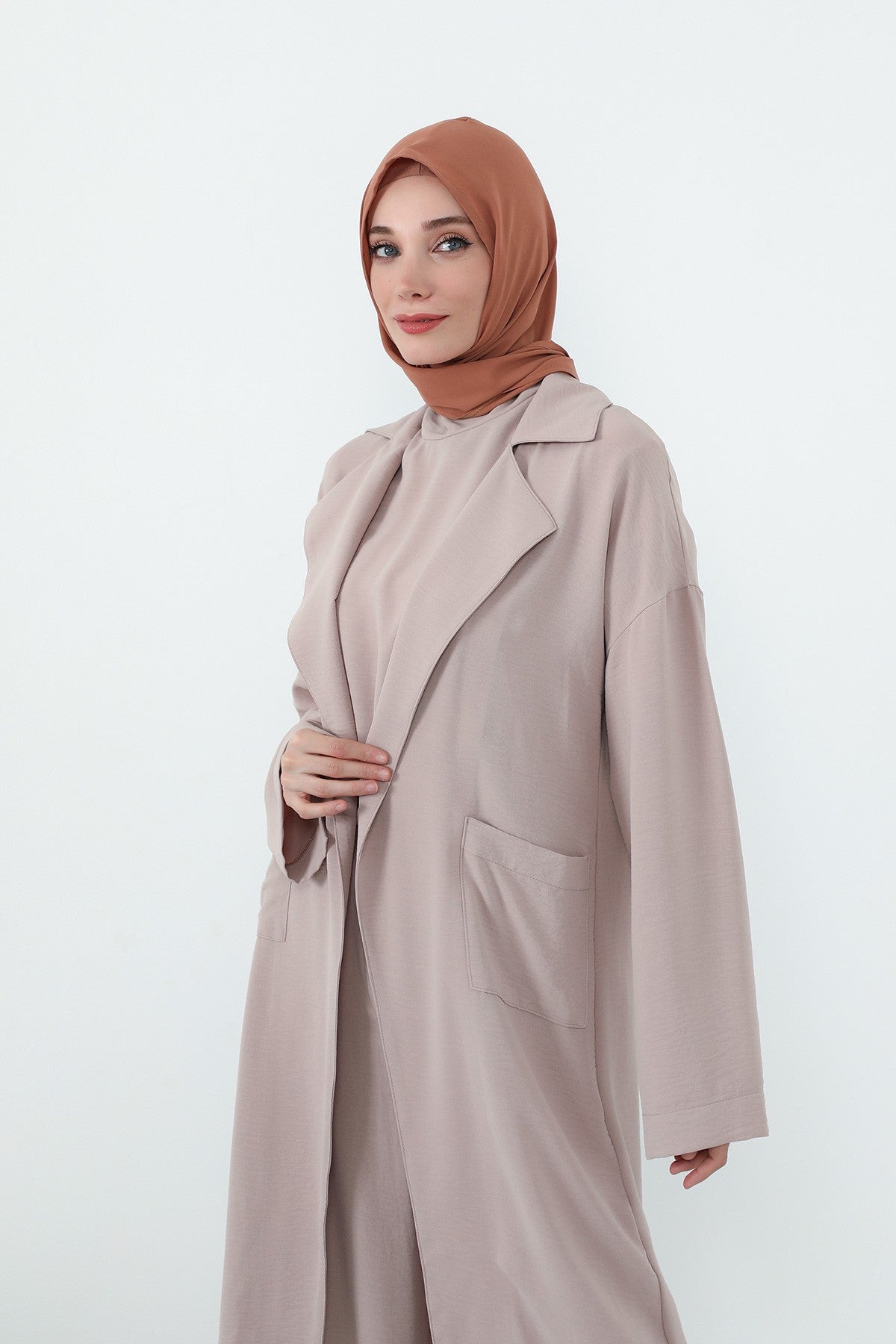 Two Piece Hijab Set Crepe Shawl with Cotton Under Cap Bonnet, Lightweight Modest Scarf and Undercap Combo for Women,PS-56 Caramel Brown-Light Cinnamon