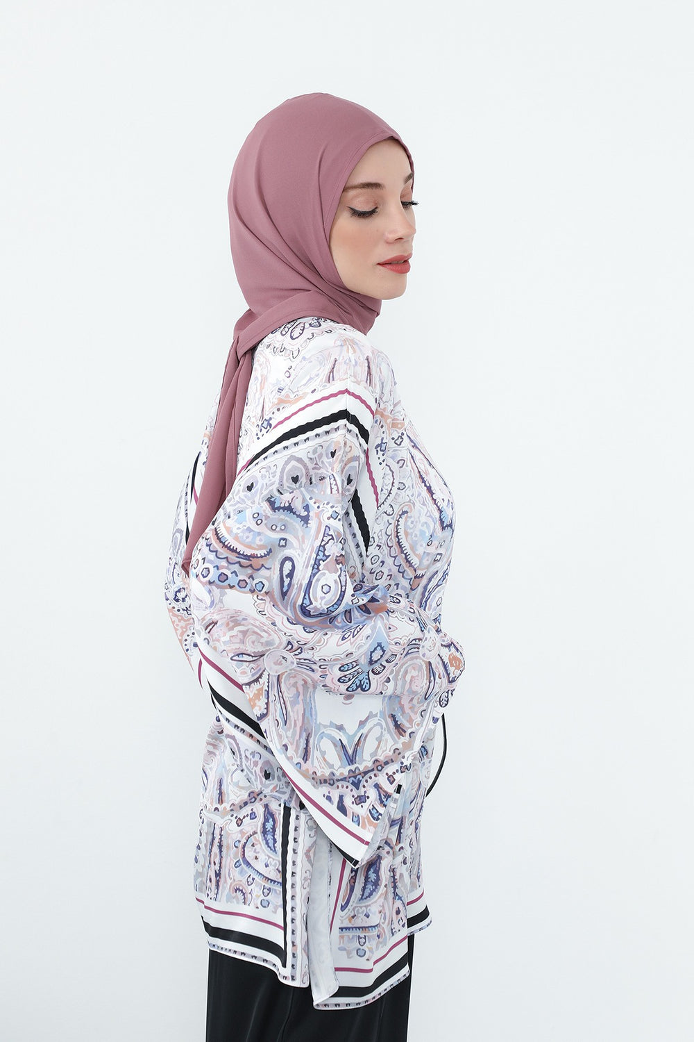 Two Piece Hijab Set Crepe Shawl with Cotton Under Cap Bonnet, Lightweight Modest Scarf and Undercap Combo for Women,PS-56 Dusty Rose