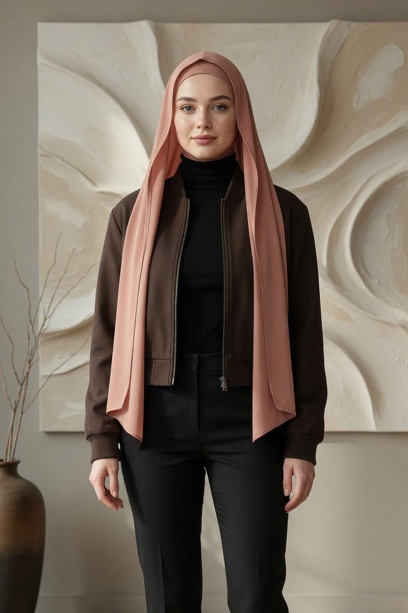 Two Piece Hijab Set Crepe Shawl with Cotton Under Cap Bonnet, Lightweight Modest Scarf and Undercap Combo for Women,PS-56