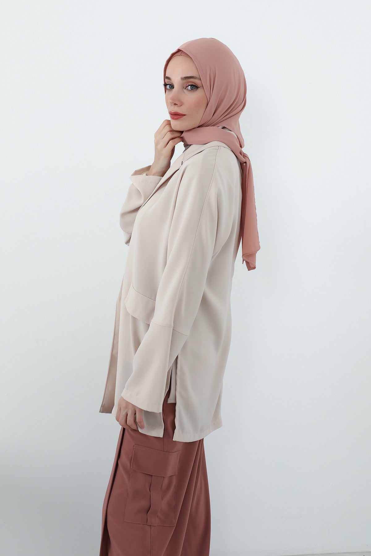 Two Piece Hijab Set Crepe Shawl with Cotton Under Cap Bonnet, Lightweight Modest Scarf and Undercap Combo for Women,PS-56 Cappucino