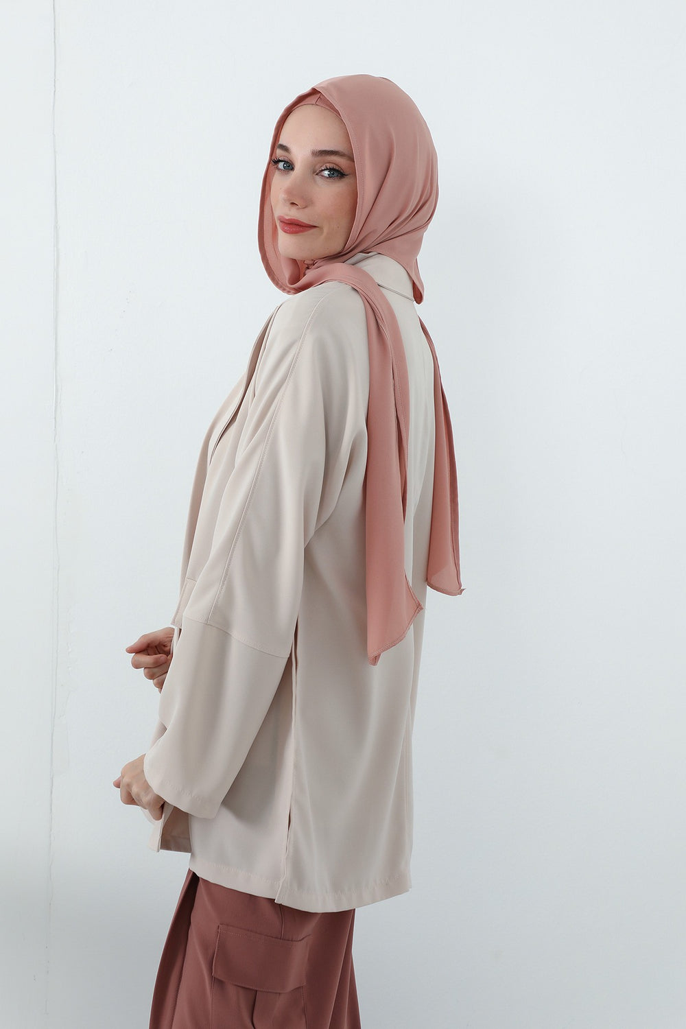 Two Piece Hijab Set Crepe Shawl with Cotton Under Cap Bonnet, Lightweight Modest Scarf and Undercap Combo for Women,PS-56 Cappucino
