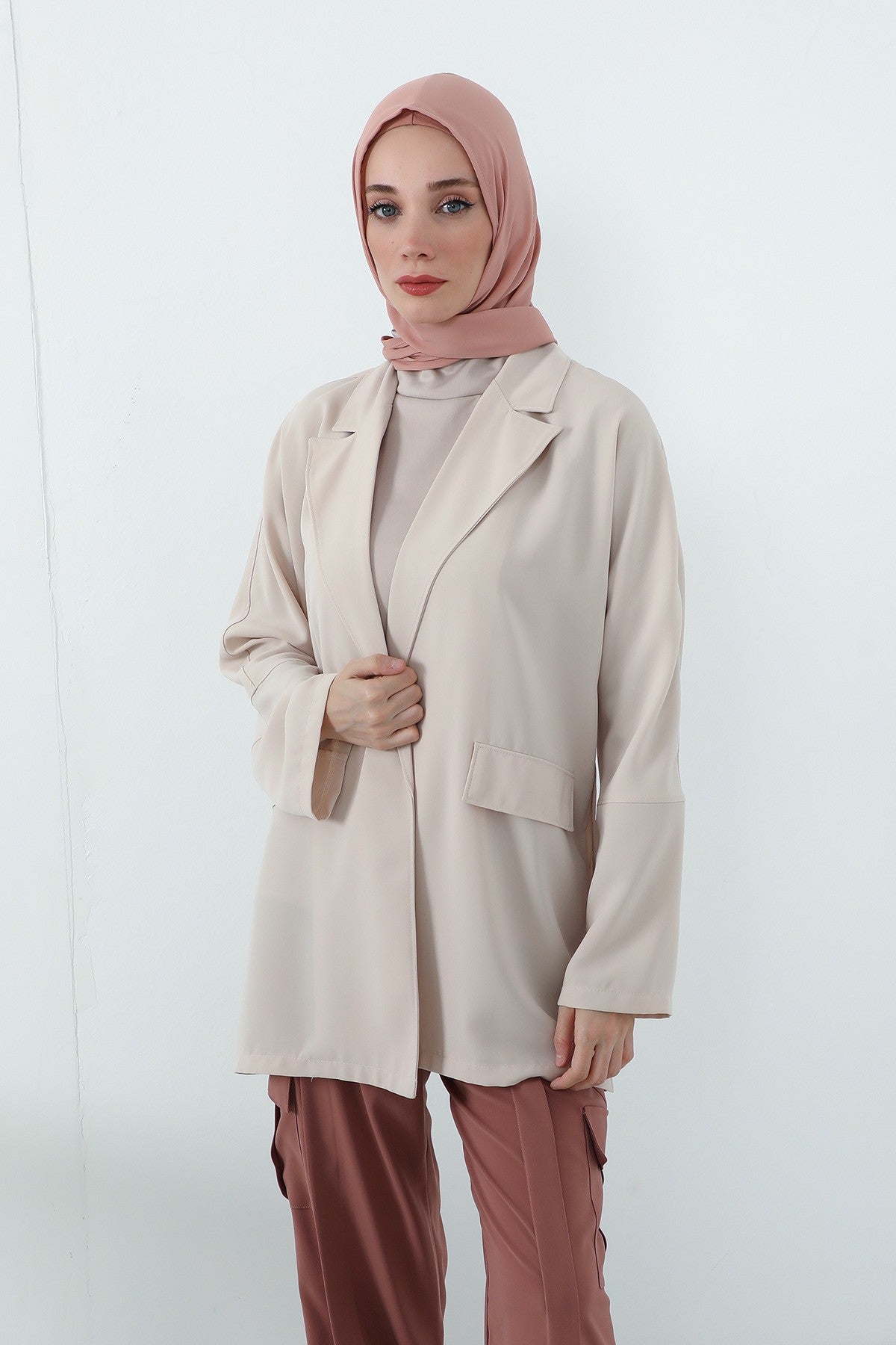 Two Piece Hijab Set Crepe Shawl with Cotton Under Cap Bonnet, Lightweight Modest Scarf and Undercap Combo for Women,PS-56 Cappucino