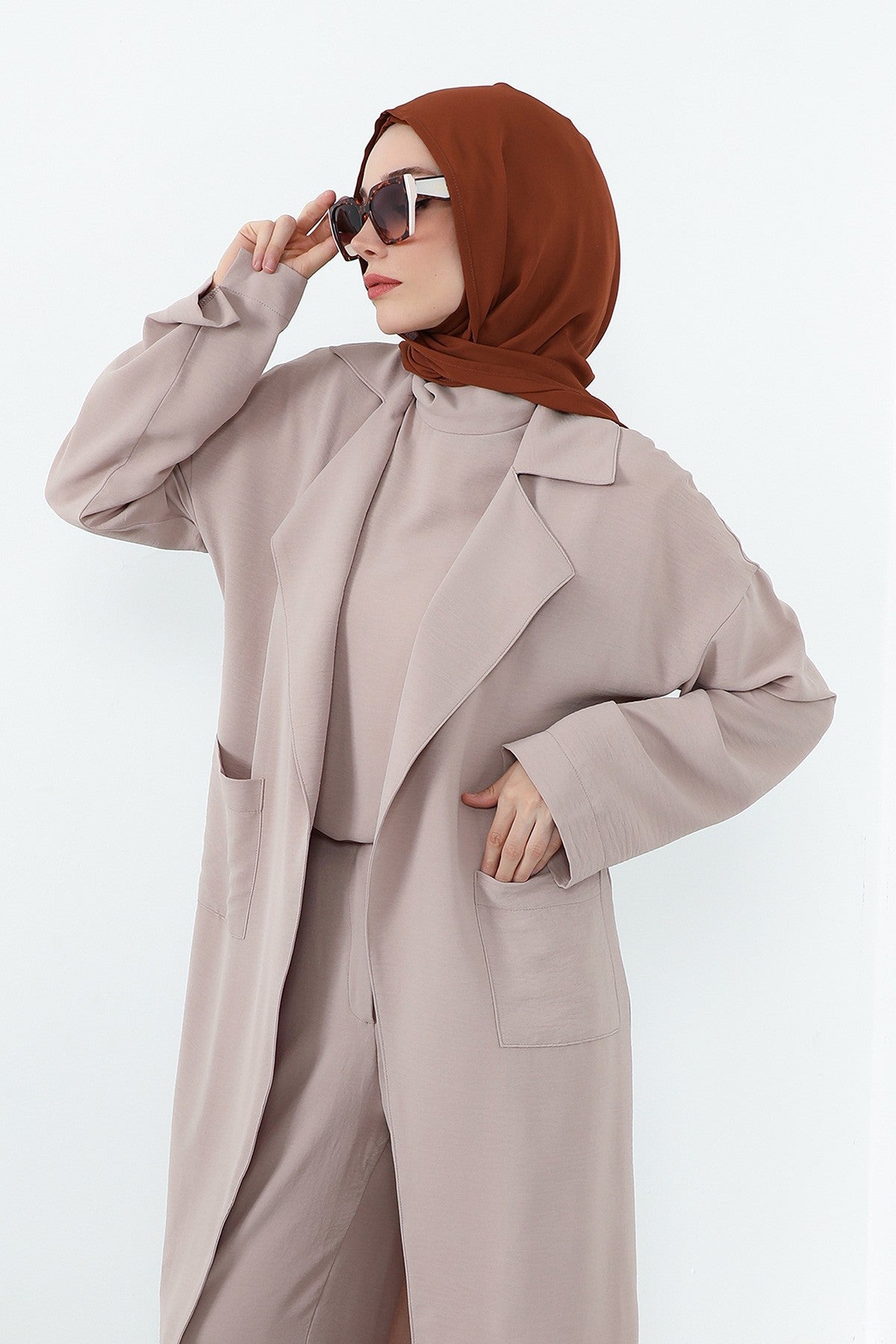 Two Piece Hijab Set Crepe Shawl with Cotton Under Cap Bonnet, Lightweight Modest Scarf and Undercap Combo for Women,PS-56 Tile Red