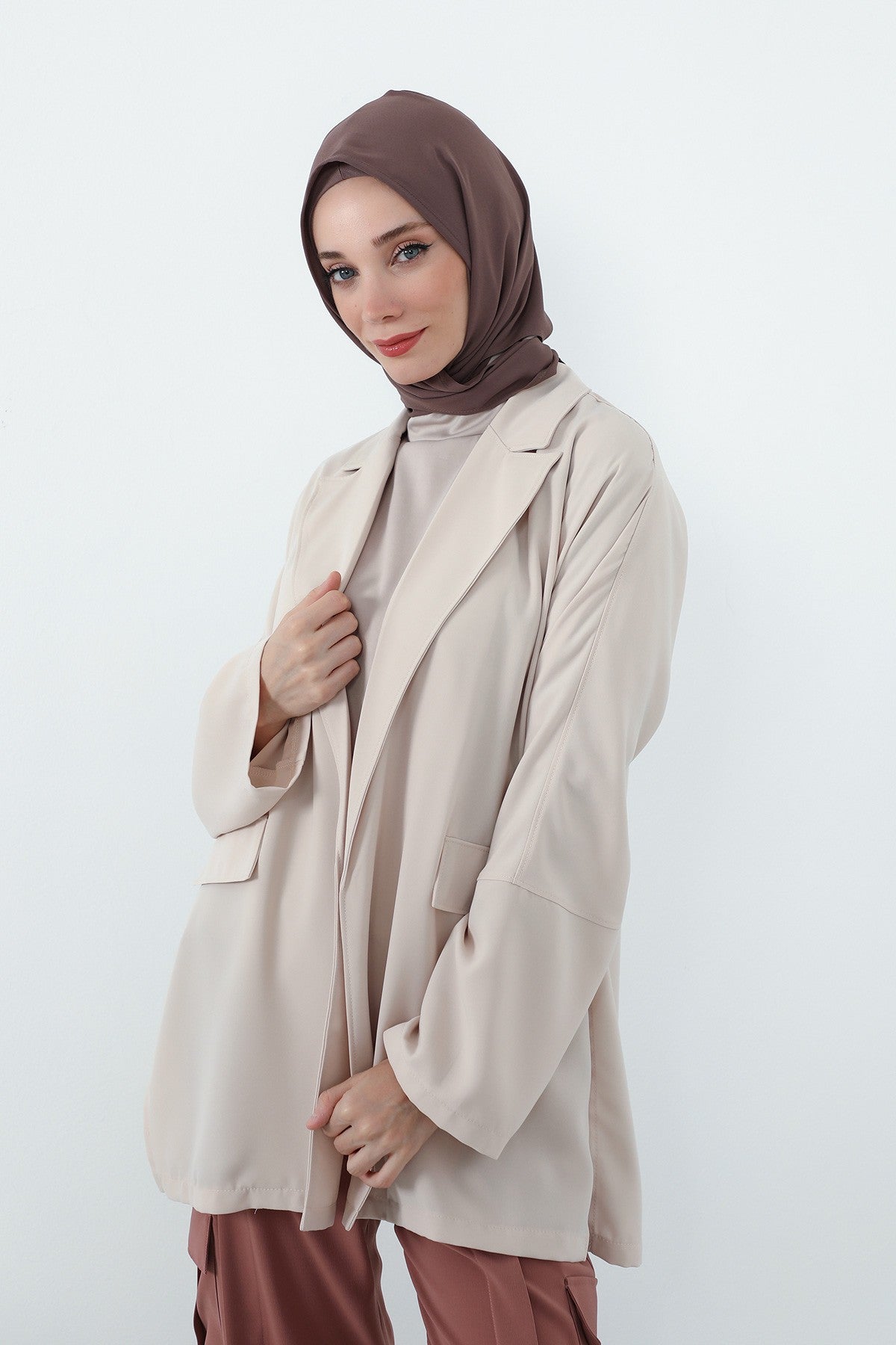 Two Piece Hijab Set Crepe Shawl with Cotton Under Cap Bonnet, Lightweight Modest Scarf and Undercap Combo for Women,PS-56 Chocolate