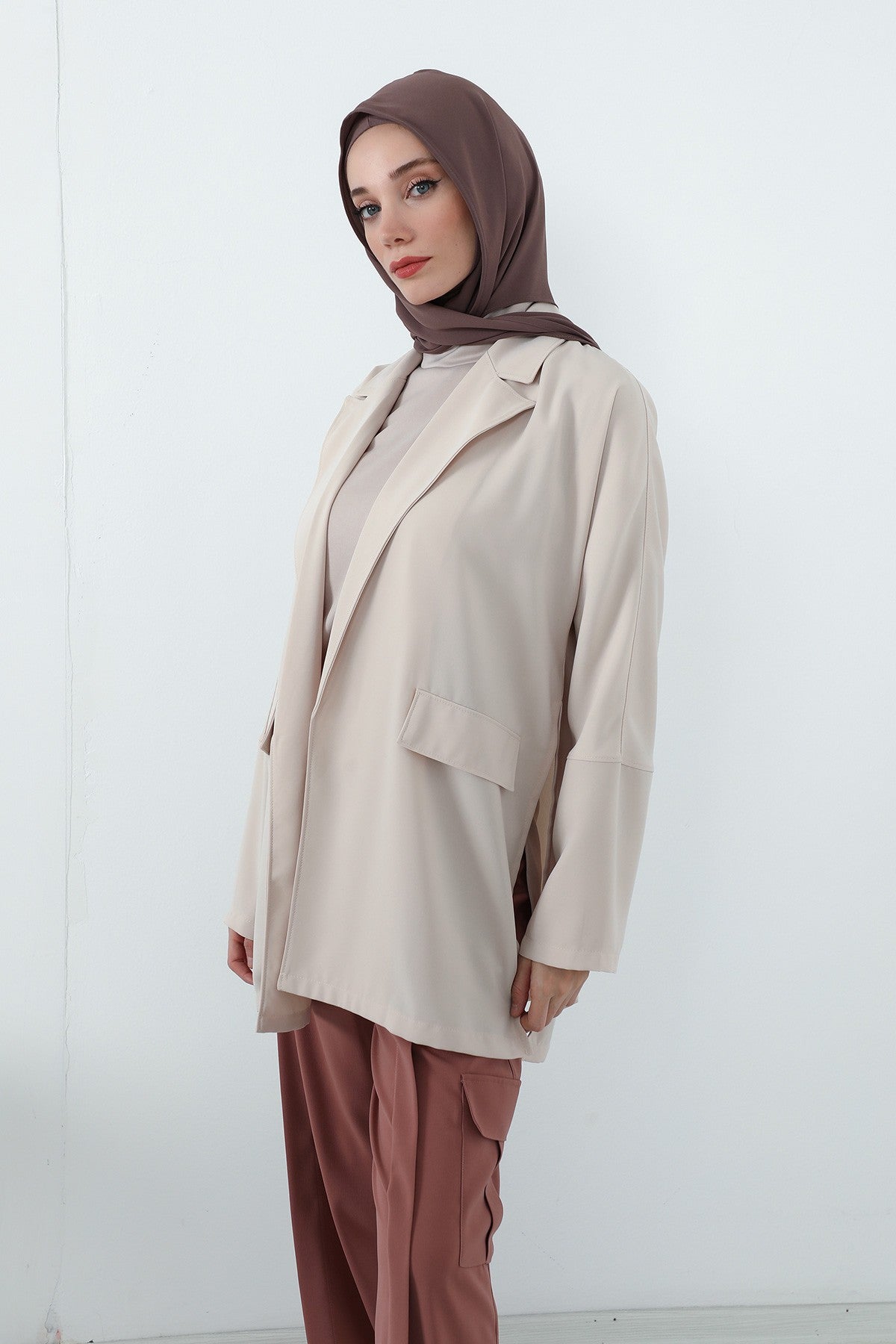 Two Piece Hijab Set Crepe Shawl with Cotton Under Cap Bonnet, Lightweight Modest Scarf and Undercap Combo for Women,PS-56 Chocolate