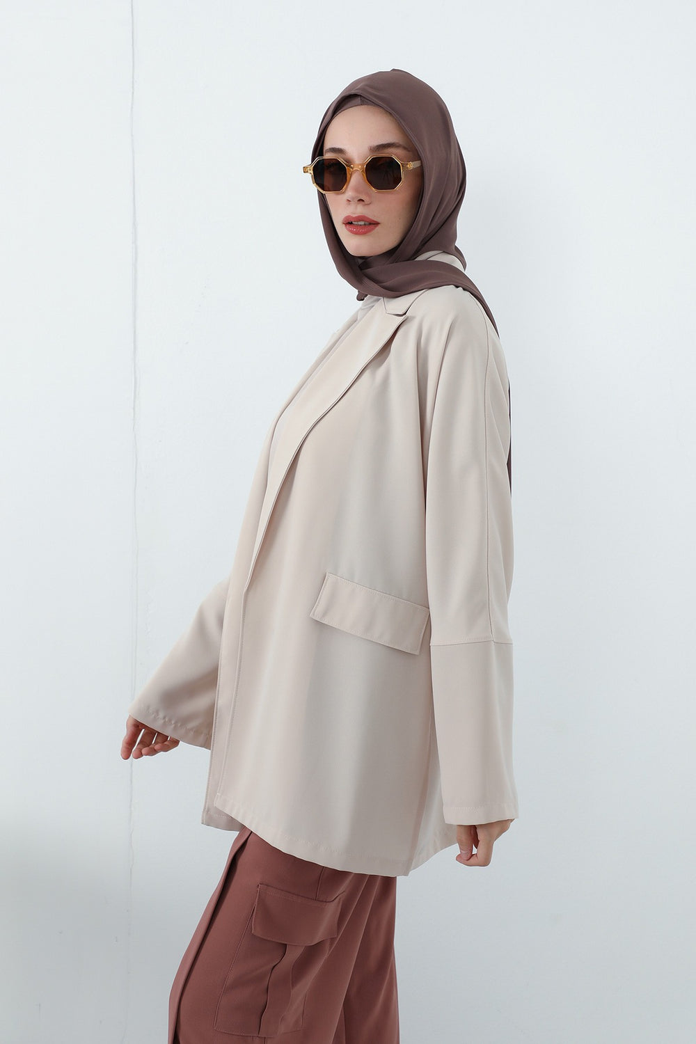 Two Piece Hijab Set Crepe Shawl with Cotton Under Cap Bonnet, Lightweight Modest Scarf and Undercap Combo for Women,PS-56 Chocolate