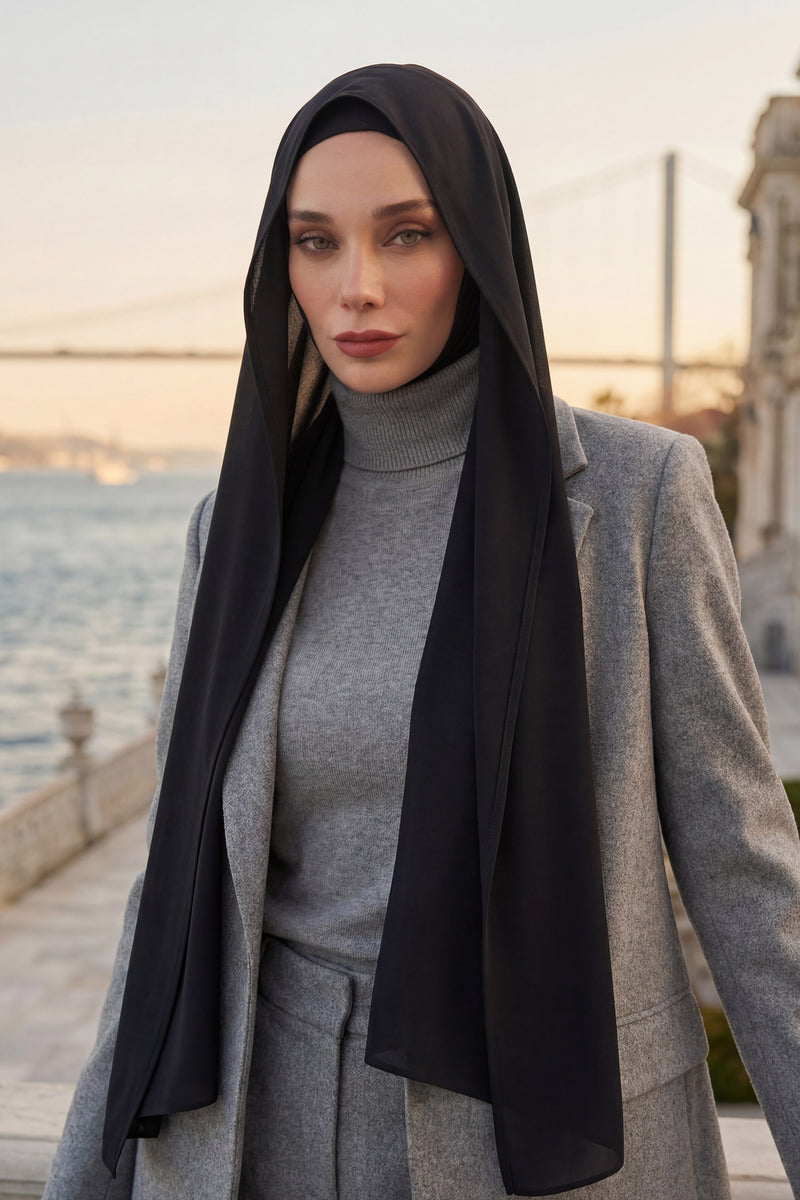 Two Piece Hijab Set Crepe Shawl with Cotton Under Cap Bonnet, Lightweight Modest Scarf and Undercap Combo for Women,PS-56
