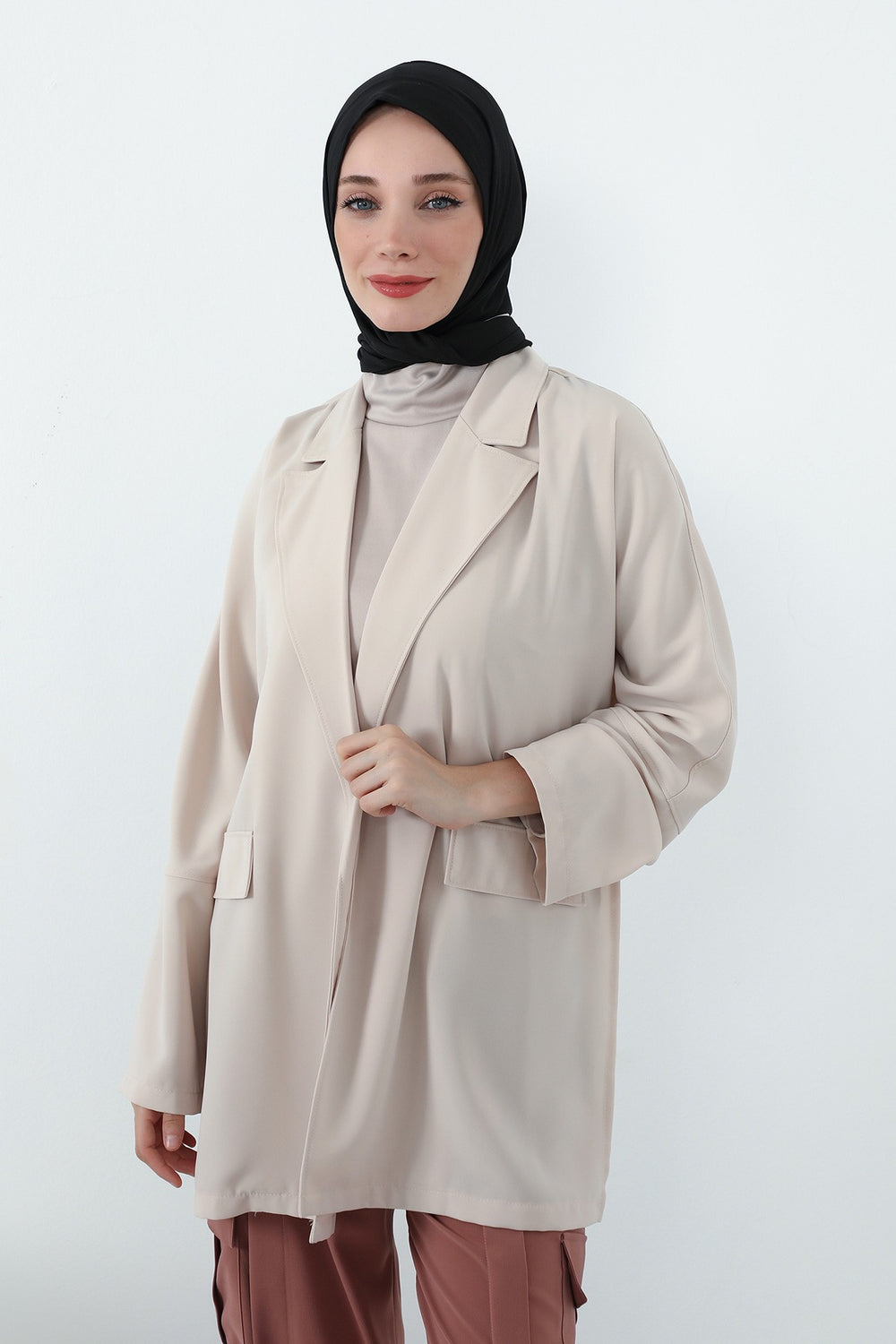 Two Piece Hijab Set Crepe Shawl with Cotton Under Cap Bonnet, Lightweight Modest Scarf and Undercap Combo for Women,PS-56 Black
