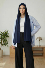 Two-Piece Jersey Hijab Set – Soft Scarf and Matching Undercap, Plain Jersey Hijab & Undercap Set for Everyday Wear,PS-57 Navy Blue