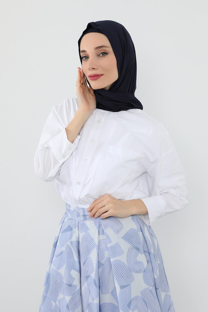 Two-Piece Jersey Hijab Set – Soft Scarf and Matching Undercap, Plain Jersey Hijab & Undercap Set for Everyday Wear,PS-57 Navy Blue