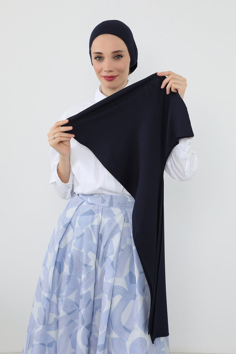 Two-Piece Jersey Hijab Set – Soft Scarf and Matching Undercap, Plain Jersey Hijab & Undercap Set for Everyday Wear,PS-57 Navy Blue