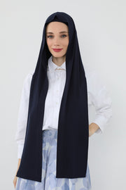 Two-Piece Jersey Hijab Set – Soft Scarf and Matching Undercap, Plain Jersey Hijab & Undercap Set for Everyday Wear,PS-57 Navy Blue