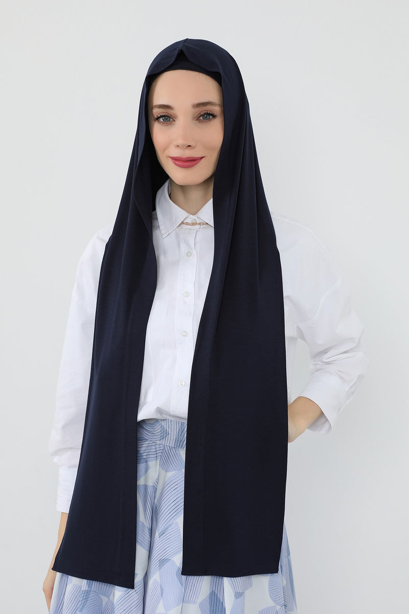 Two-Piece Jersey Hijab Set – Soft Scarf and Matching Undercap, Plain Jersey Hijab & Undercap Set for Everyday Wear,PS-57 Navy Blue