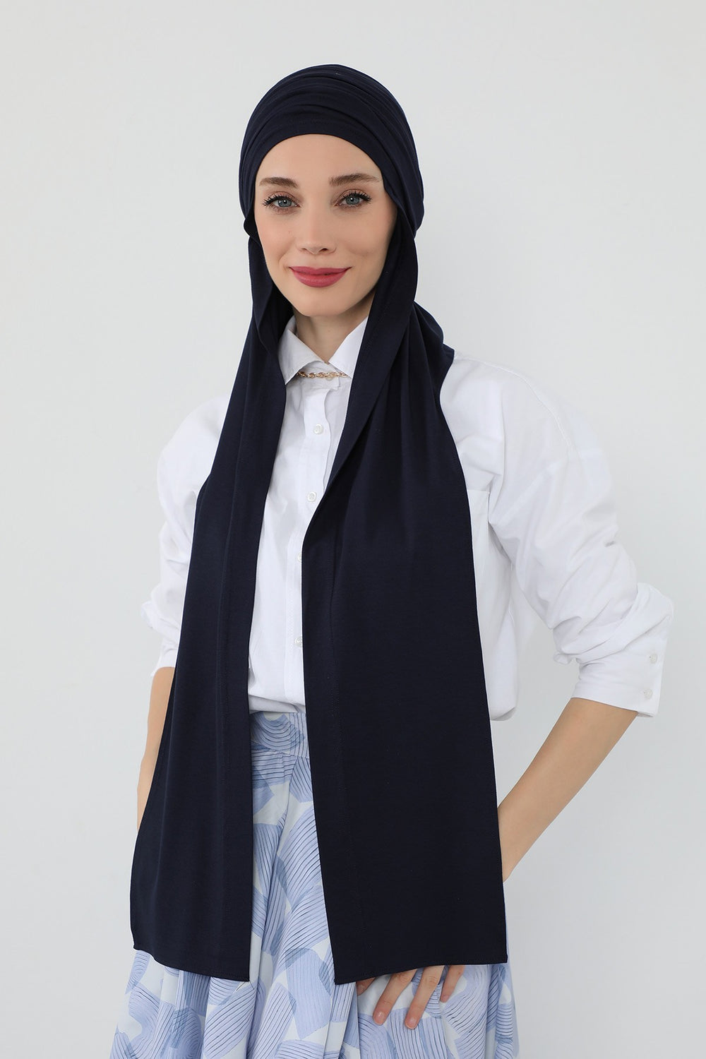 Two-Piece Jersey Hijab Set – Soft Scarf and Matching Undercap, Plain Jersey Hijab & Undercap Set for Everyday Wear,PS-57 Navy Blue