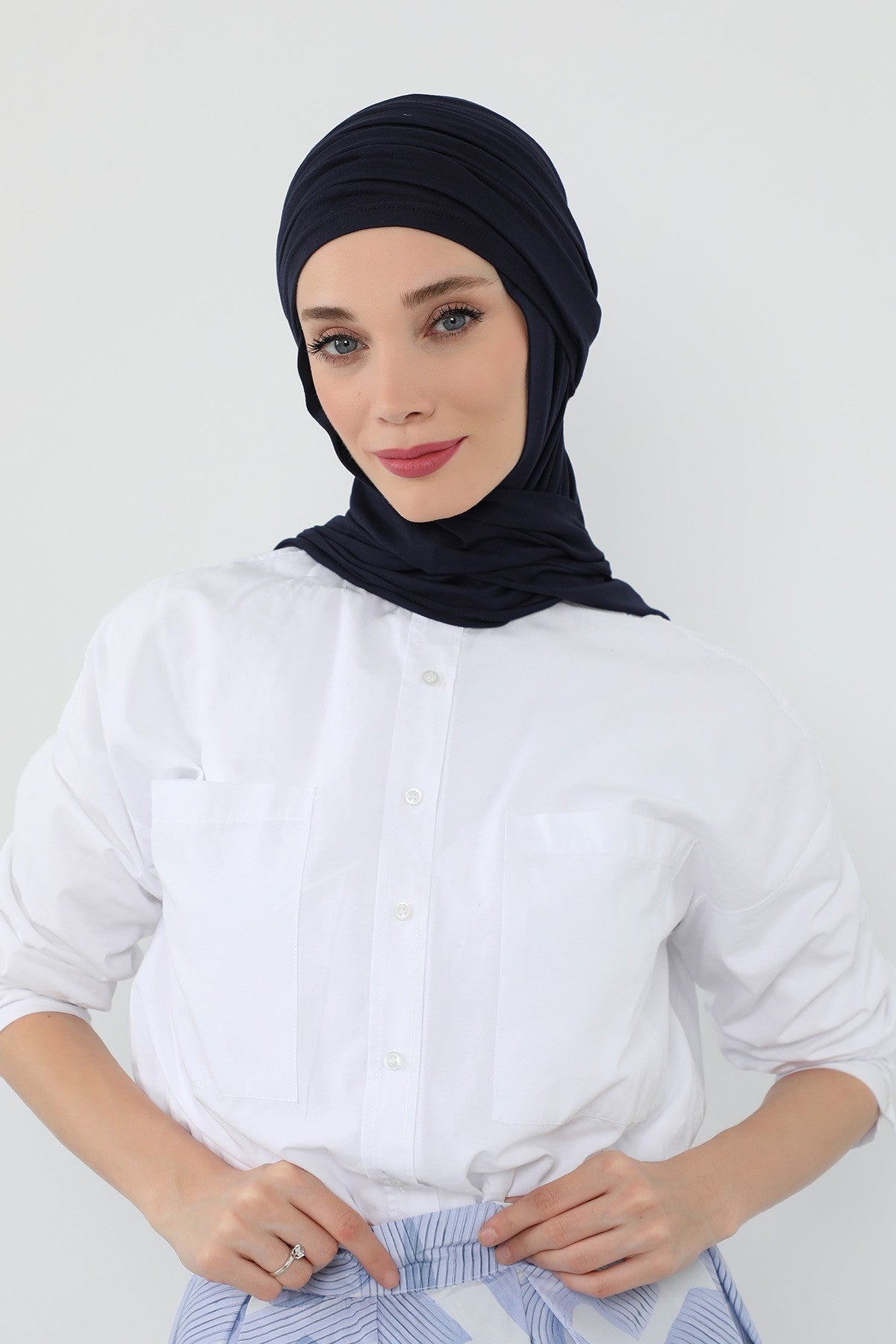 Two-Piece Jersey Hijab Set – Soft Scarf and Matching Undercap, Plain Jersey Hijab & Undercap Set for Everyday Wear,PS-57 Navy Blue