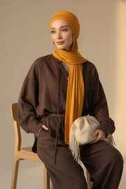 Two-Piece Jersey Hijab Set – Soft Scarf and Matching Undercap, Plain Jersey Hijab & Undercap Set for Everyday Wear,PS-57 Mustard Yellow