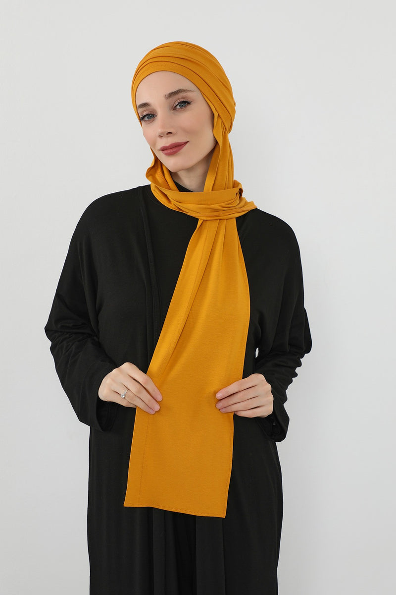Two-Piece Jersey Hijab Set – Soft Scarf and Matching Undercap, Plain Jersey Hijab & Undercap Set for Everyday Wear,PS-57 Mustard Yellow