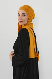 Two-Piece Jersey Hijab Set – Soft Scarf and Matching Undercap, Plain Jersey Hijab & Undercap Set for Everyday Wear,PS-57 Mustard Yellow
