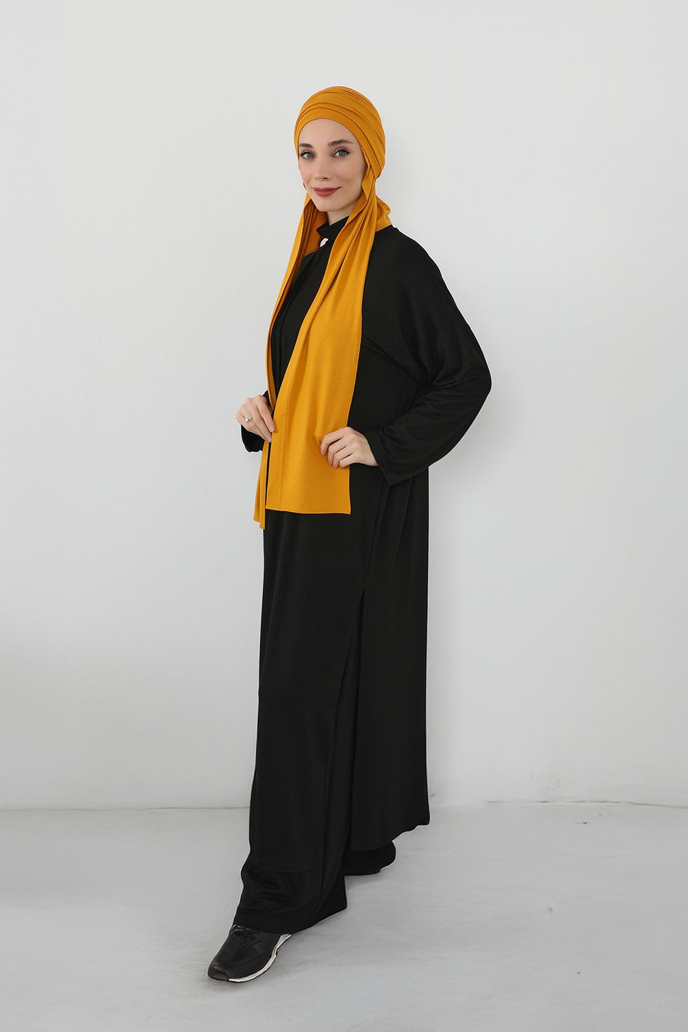 Two-Piece Jersey Hijab Set – Soft Scarf and Matching Undercap, Plain Jersey Hijab & Undercap Set for Everyday Wear,PS-57 Mustard Yellow