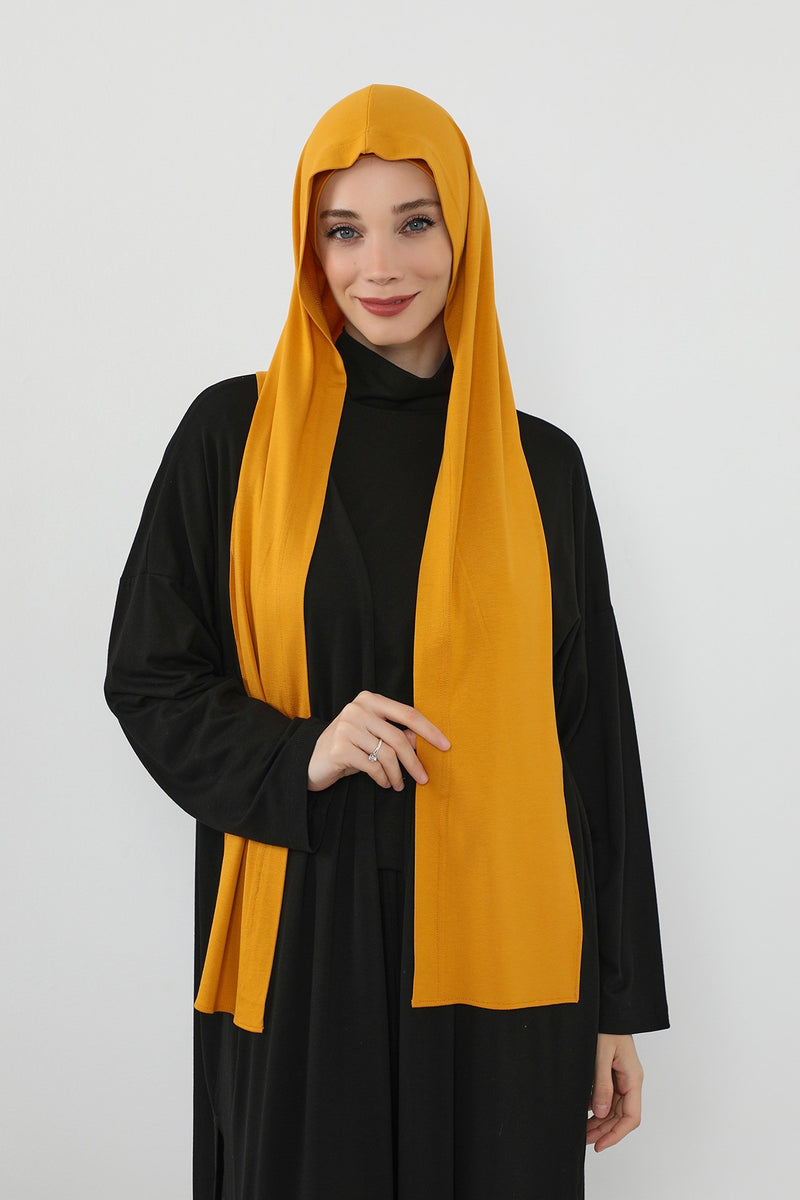 Two-Piece Jersey Hijab Set – Soft Scarf and Matching Undercap, Plain Jersey Hijab & Undercap Set for Everyday Wear,PS-57 Mustard Yellow
