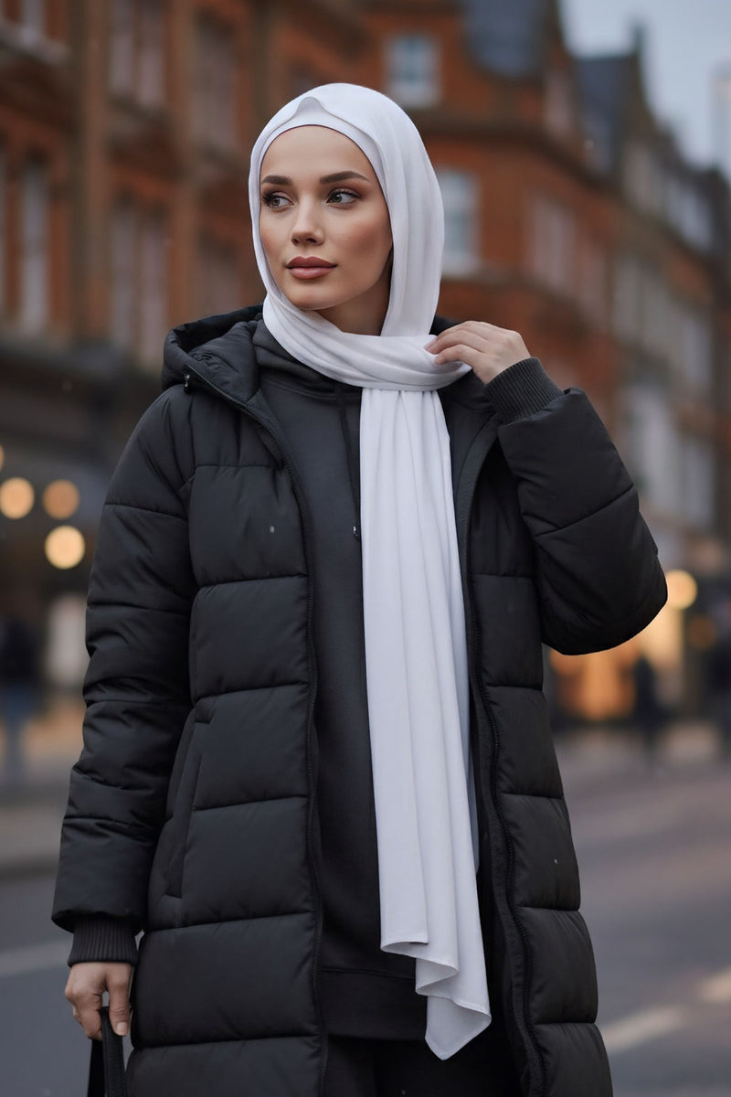 Two-Piece Jersey Hijab Set – Soft Scarf and Matching Undercap, Plain Jersey Hijab & Undercap Set for Everyday Wear,PS-57 White