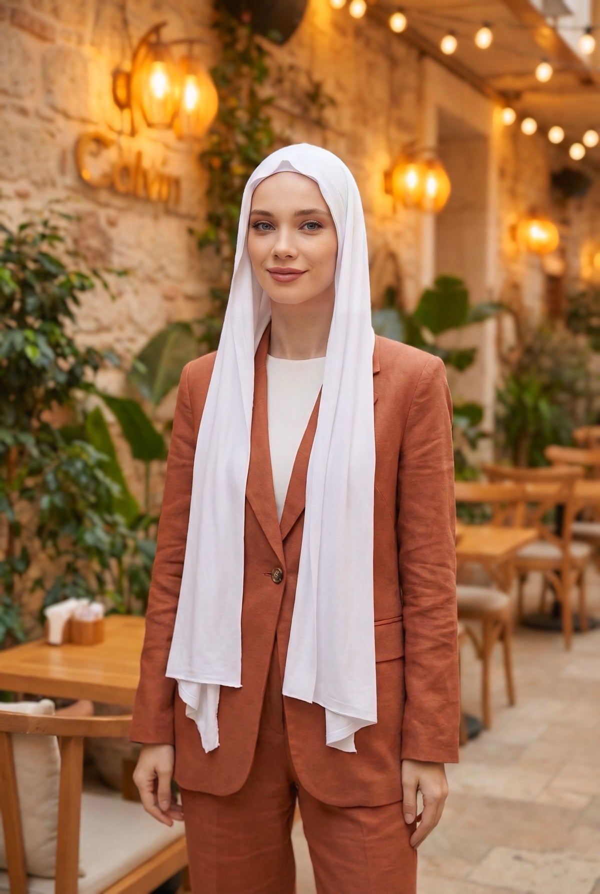 Two-Piece Jersey Hijab Set – Soft Scarf and Matching Undercap, Plain Jersey Hijab & Undercap Set for Everyday Wear,PS-57 White