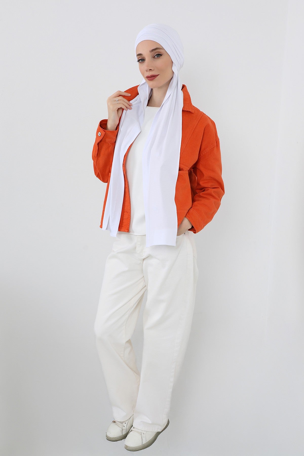 Two-Piece Jersey Hijab Set – Soft Scarf and Matching Undercap, Plain Jersey Hijab & Undercap Set for Everyday Wear,PS-57 White