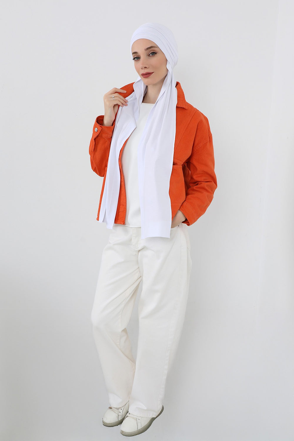 Two-Piece Jersey Hijab Set – Soft Scarf and Matching Undercap, Plain Jersey Hijab & Undercap Set for Everyday Wear,PS-57 White