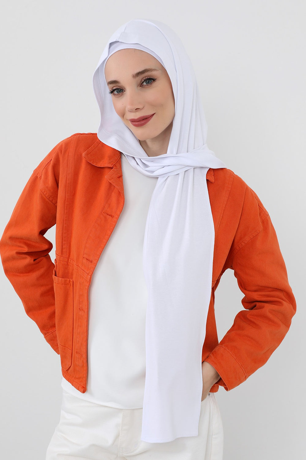 Two-Piece Jersey Hijab Set – Soft Scarf and Matching Undercap, Plain Jersey Hijab & Undercap Set for Everyday Wear,PS-57 White