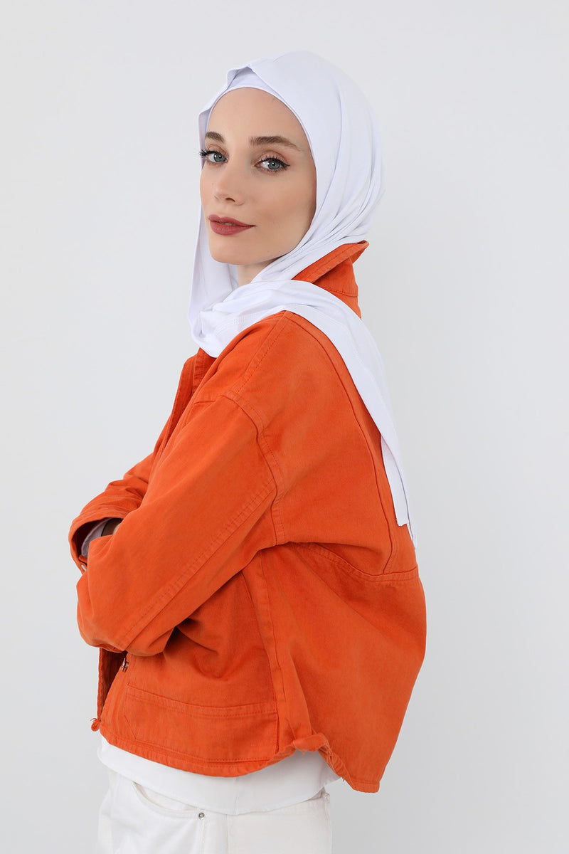 Two-Piece Jersey Hijab Set – Soft Scarf and Matching Undercap, Plain Jersey Hijab & Undercap Set for Everyday Wear,PS-57 White