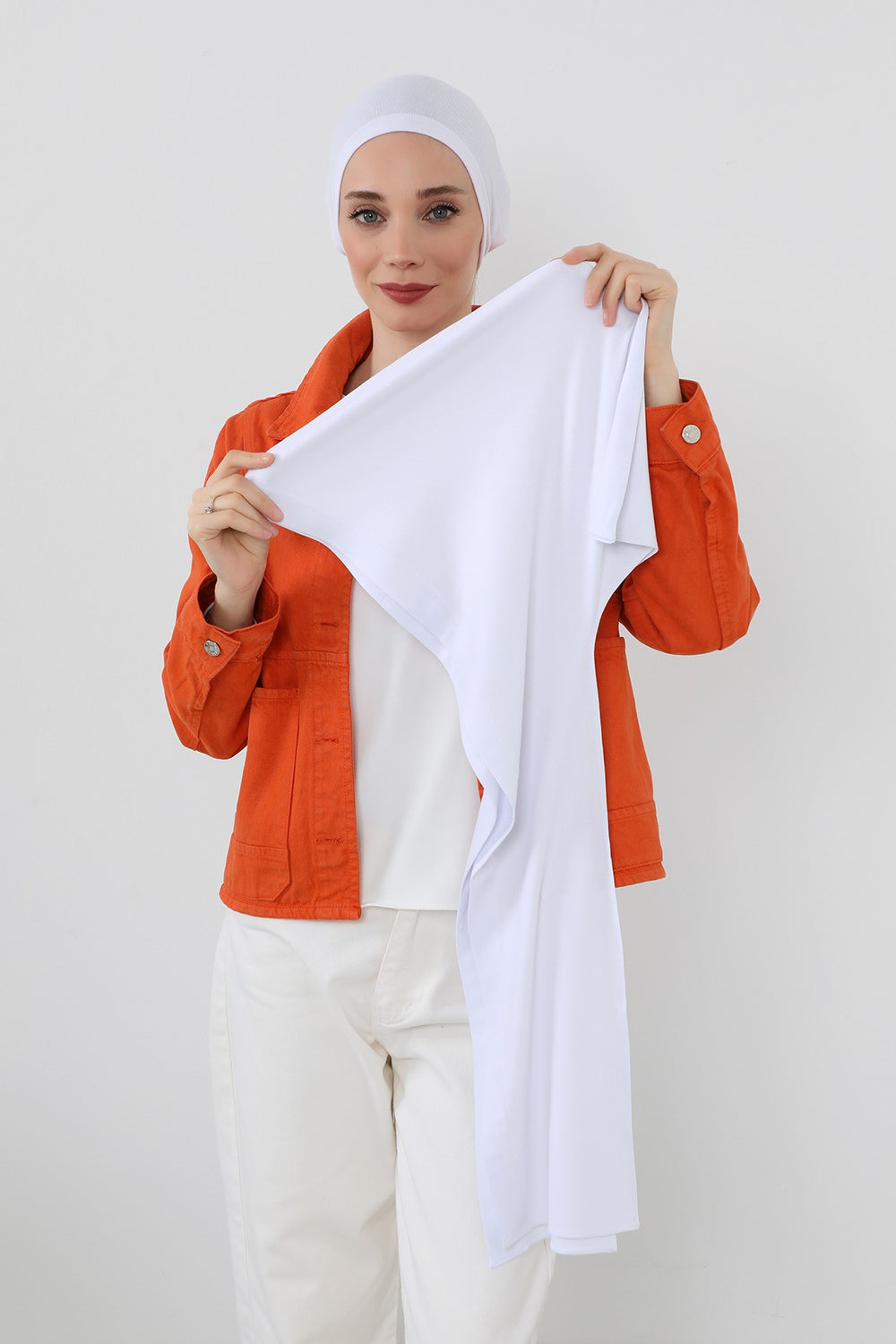 Two-Piece Jersey Hijab Set – Soft Scarf and Matching Undercap, Plain Jersey Hijab & Undercap Set for Everyday Wear,PS-57 White