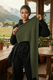 Two-Piece Jersey Hijab Set – Soft Scarf and Matching Undercap, Plain Jersey Hijab & Undercap Set for Everyday Wear,PS-57 Army Green