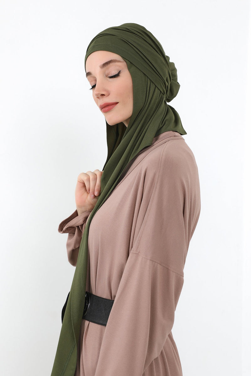 Two-Piece Jersey Hijab Set – Soft Scarf and Matching Undercap, Plain Jersey Hijab & Undercap Set for Everyday Wear,PS-57 Army Green