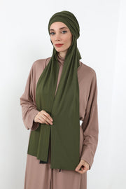 Two-Piece Jersey Hijab Set – Soft Scarf and Matching Undercap, Plain Jersey Hijab & Undercap Set for Everyday Wear,PS-57 Army Green
