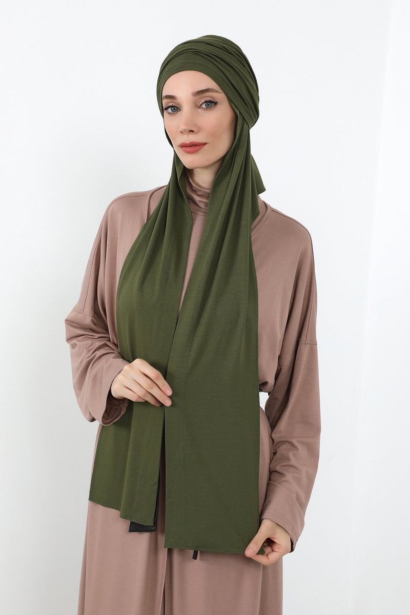 Two-Piece Jersey Hijab Set – Soft Scarf and Matching Undercap, Plain Jersey Hijab & Undercap Set for Everyday Wear,PS-57 Army Green