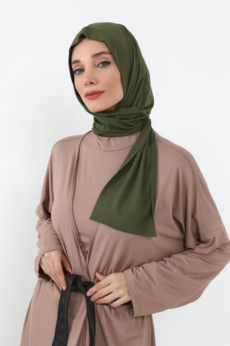 Two-Piece Jersey Hijab Set – Soft Scarf and Matching Undercap, Plain Jersey Hijab & Undercap Set for Everyday Wear,PS-57 Army Green