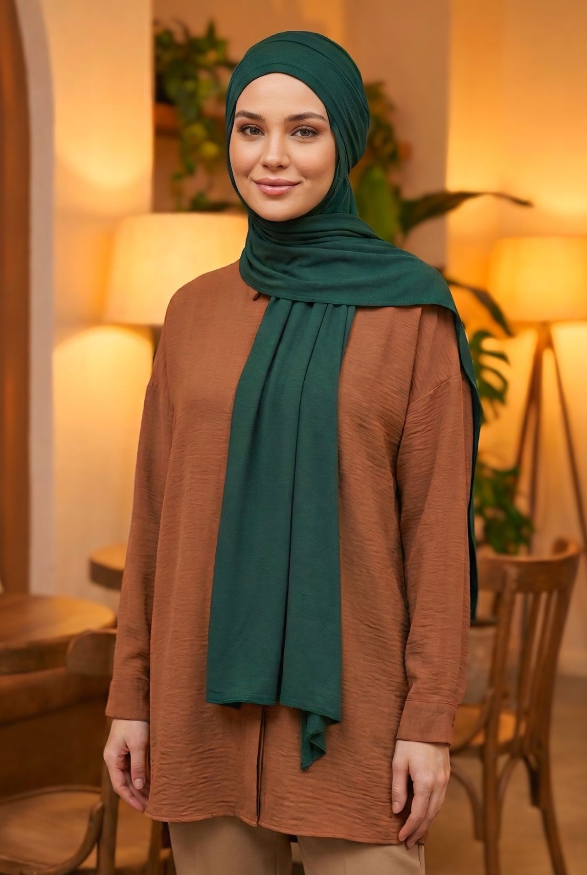 Two-Piece Jersey Hijab Set – Soft Scarf and Matching Undercap, Plain Jersey Hijab & Undercap Set for Everyday Wear,PS-57 Green