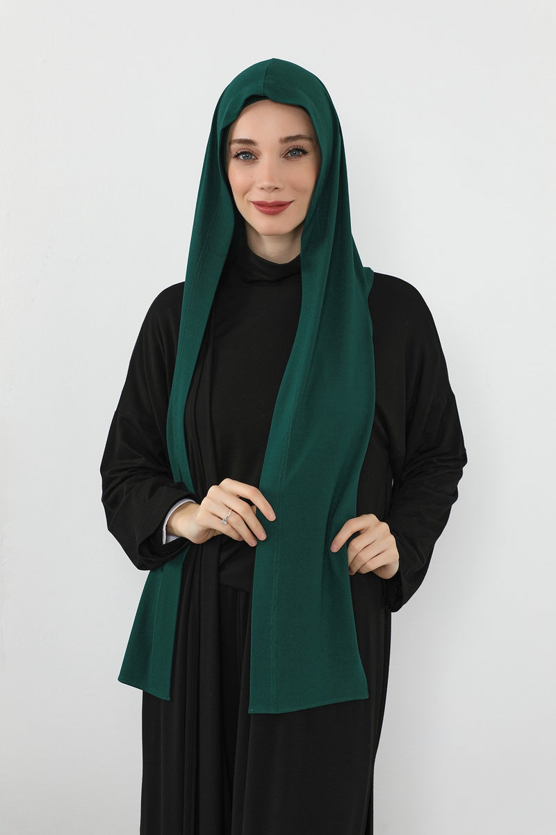 Two-Piece Jersey Hijab Set – Soft Scarf and Matching Undercap, Plain Jersey Hijab & Undercap Set for Everyday Wear,PS-57 Green